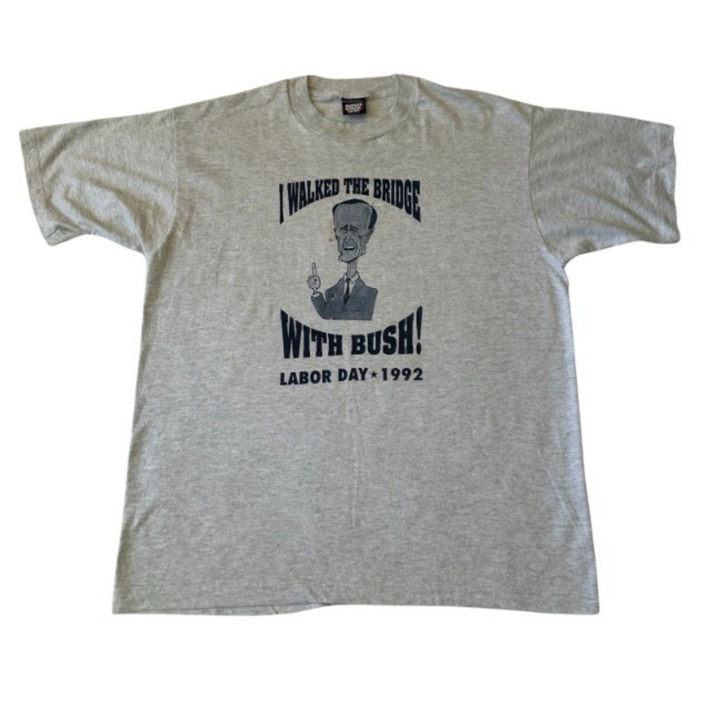 Screen Stars Graphic T-Shirt Men's‎ XL Gray Bush 1992 Single Stitch Distressed